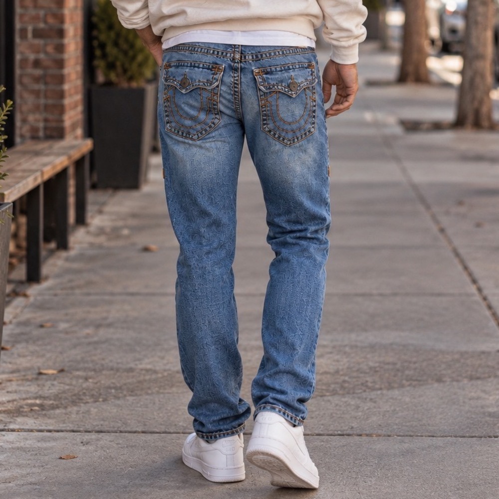 True Religion Rocco Super T Jeans 32 Relaxed Skinny Y2K Streetwear Flap